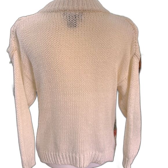 Vintage 90’s Y2K Hand Knit Cream Pink & Green Cabincore Cottagecore Sweater Sz M - Picture 4 of 8